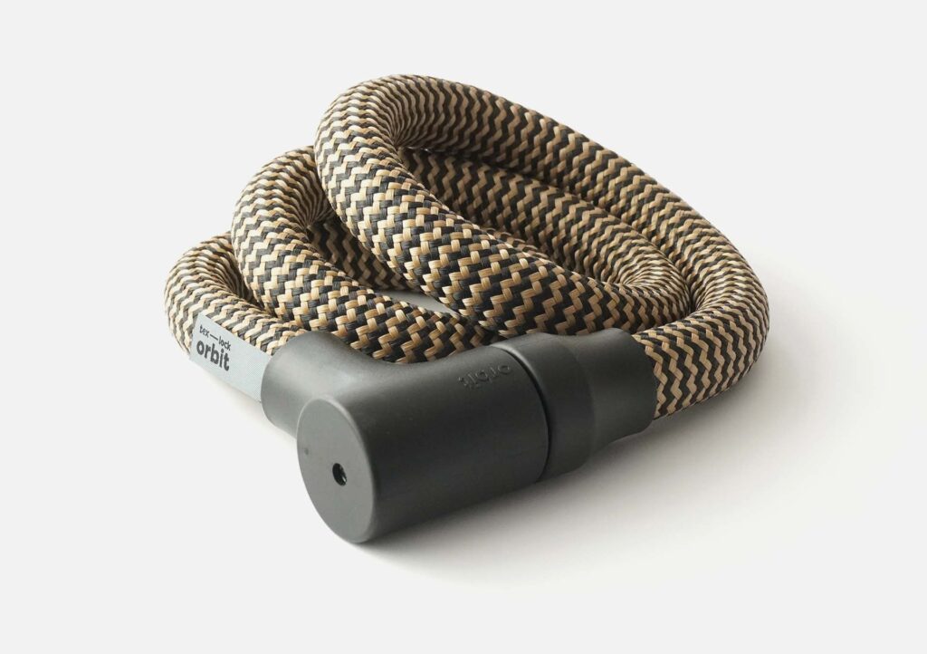 tex–lock orbit Fahrradschloss mit Lockpicking sicherem Schlosskörper, in 120 cm Länge, in Farbvariante wild-hemp, flexibel zusammengewickelt