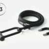 tex–lock eyelet in onyx black, Größe M, ineinander gewickelt mit X-lock am Seilende, kürzerer U-lock Bügel daneben