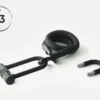 tex–lock eyelet in onyx black, Größe S, ineinander gewickelt mit X-lock am Seilende, kürzerer U-lock Bügel daneben