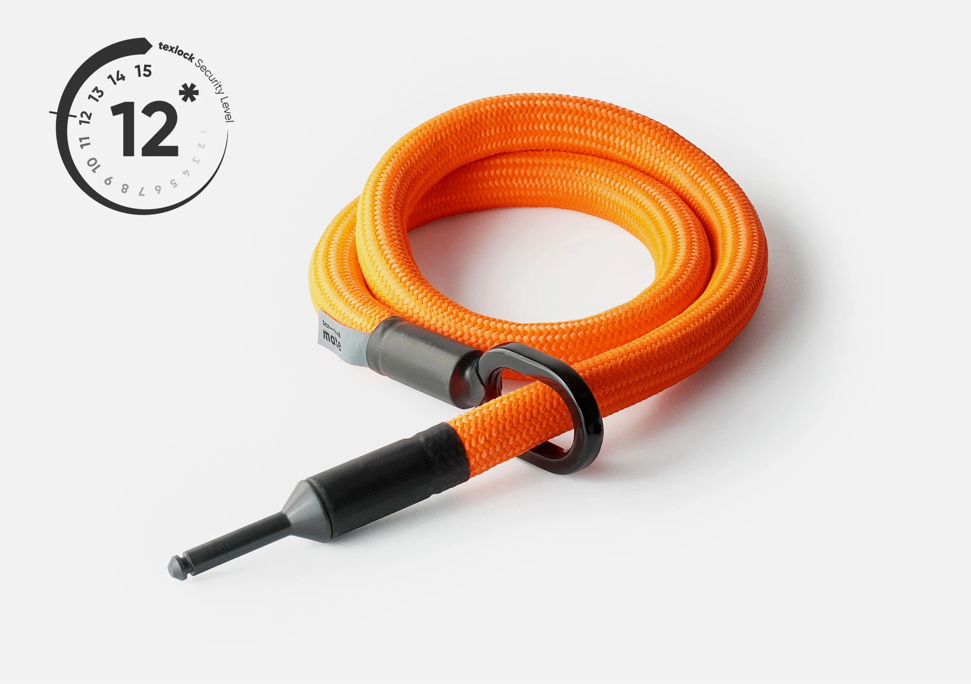 tex–lock mate in elkaar gewikkeld in acid orange met sluitbout door metalen oogje