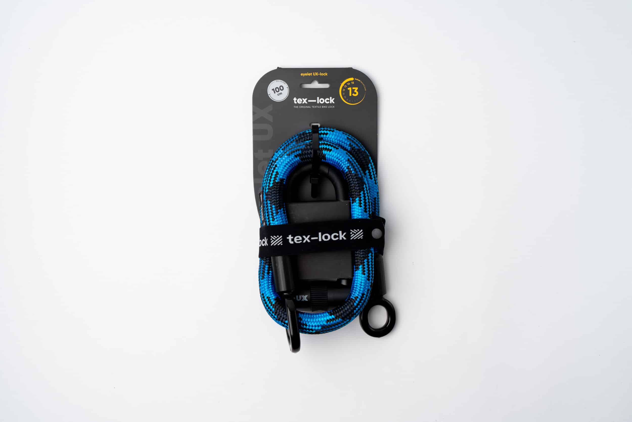 schwarz-blaues texlock eyelet Set Textilschloss in Verpackung