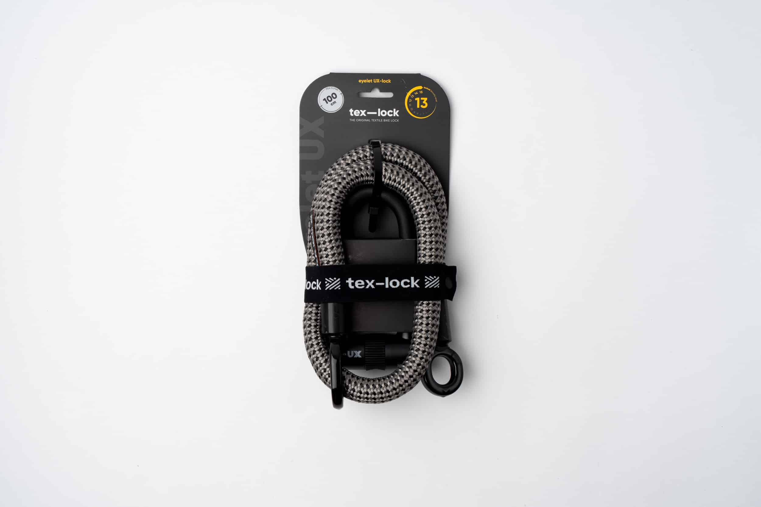 schwarz-graues texlock eyelet Set Textilschloss in Verpackung