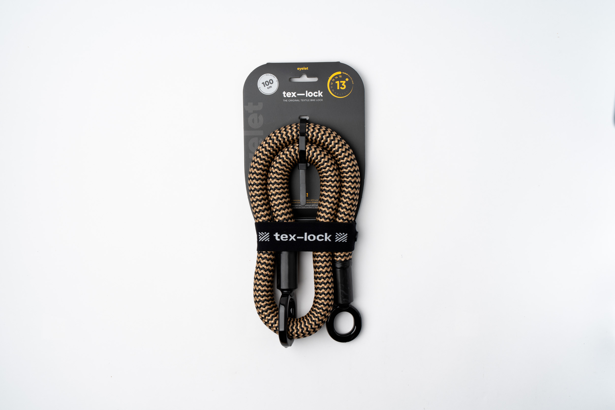 zwart-goud eyelet touw textielslot in verpakking