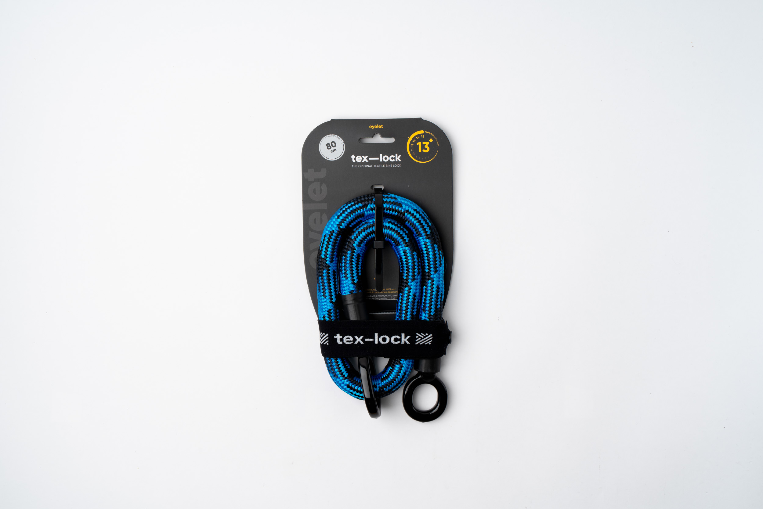 black-blue texlock eyelet rope textile lock in packaging
