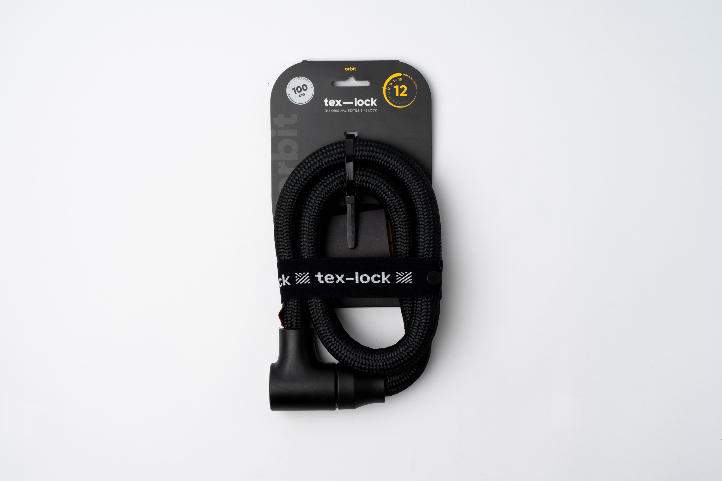 black texlock orbit textile lock in packaging