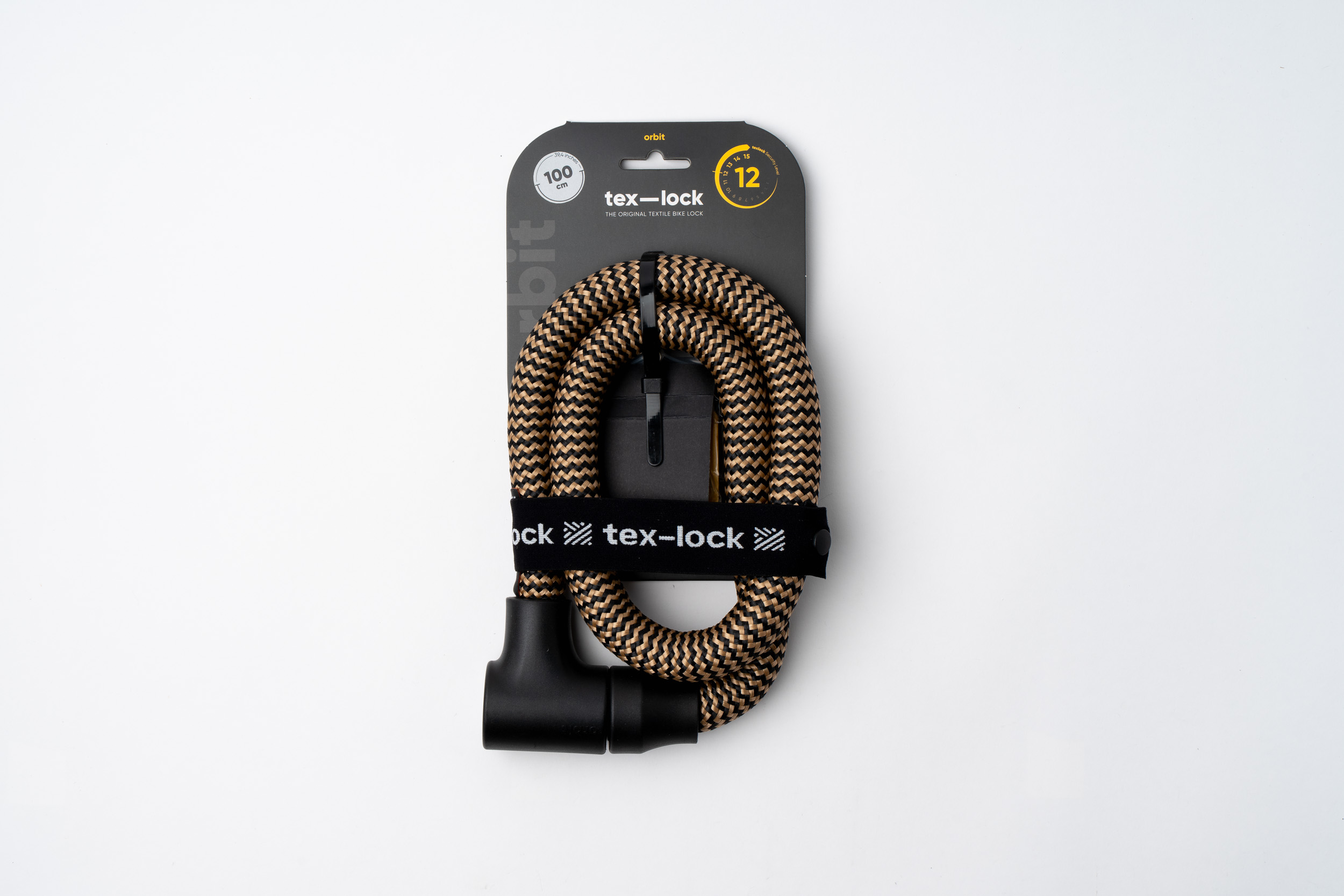 Black and gold texlock orbit textile lock in packaging