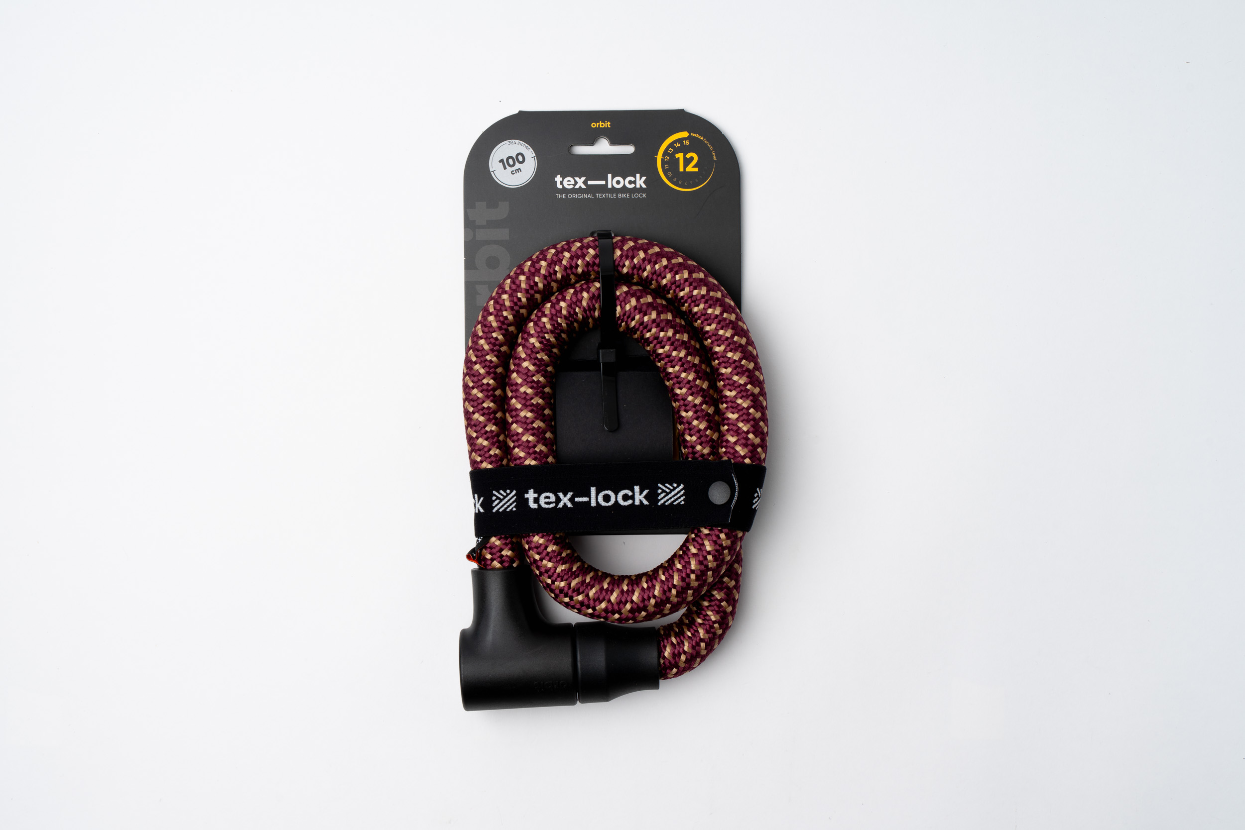 Red and gold texlock orbit textile lock in packaging