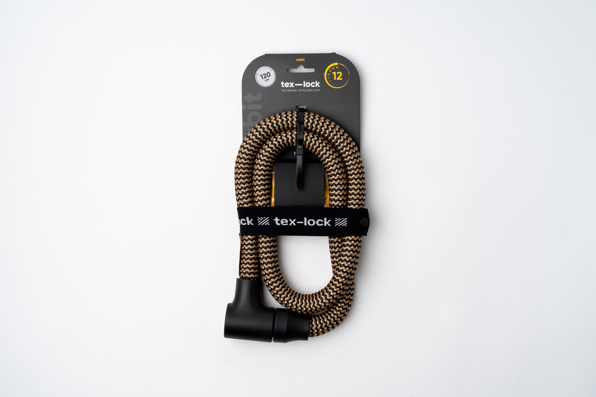 Black and gold texlock orbit textile lock in packaging
