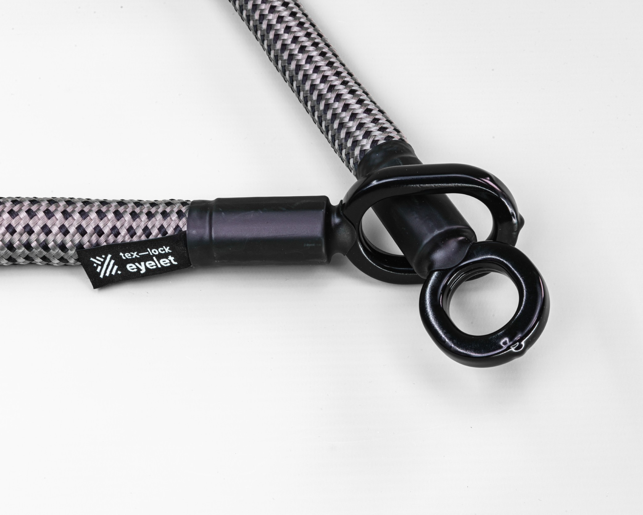 zwart-grijs texlock eyelet touw textielslot met twee ogen