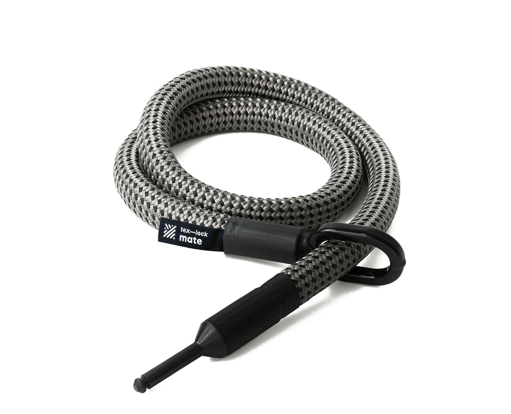 texlock mate in electric gray, ineinander gewickelt mit Schließbolzen durch Metallöse