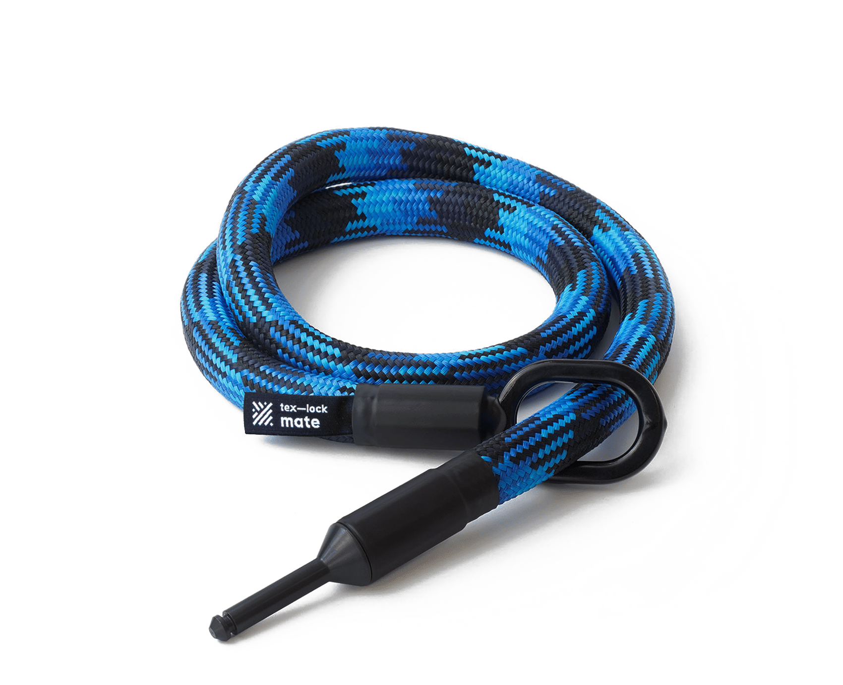 texlock mate in morpho blue, ineinander gewickelt mit Schließbolzen durch Metallöse