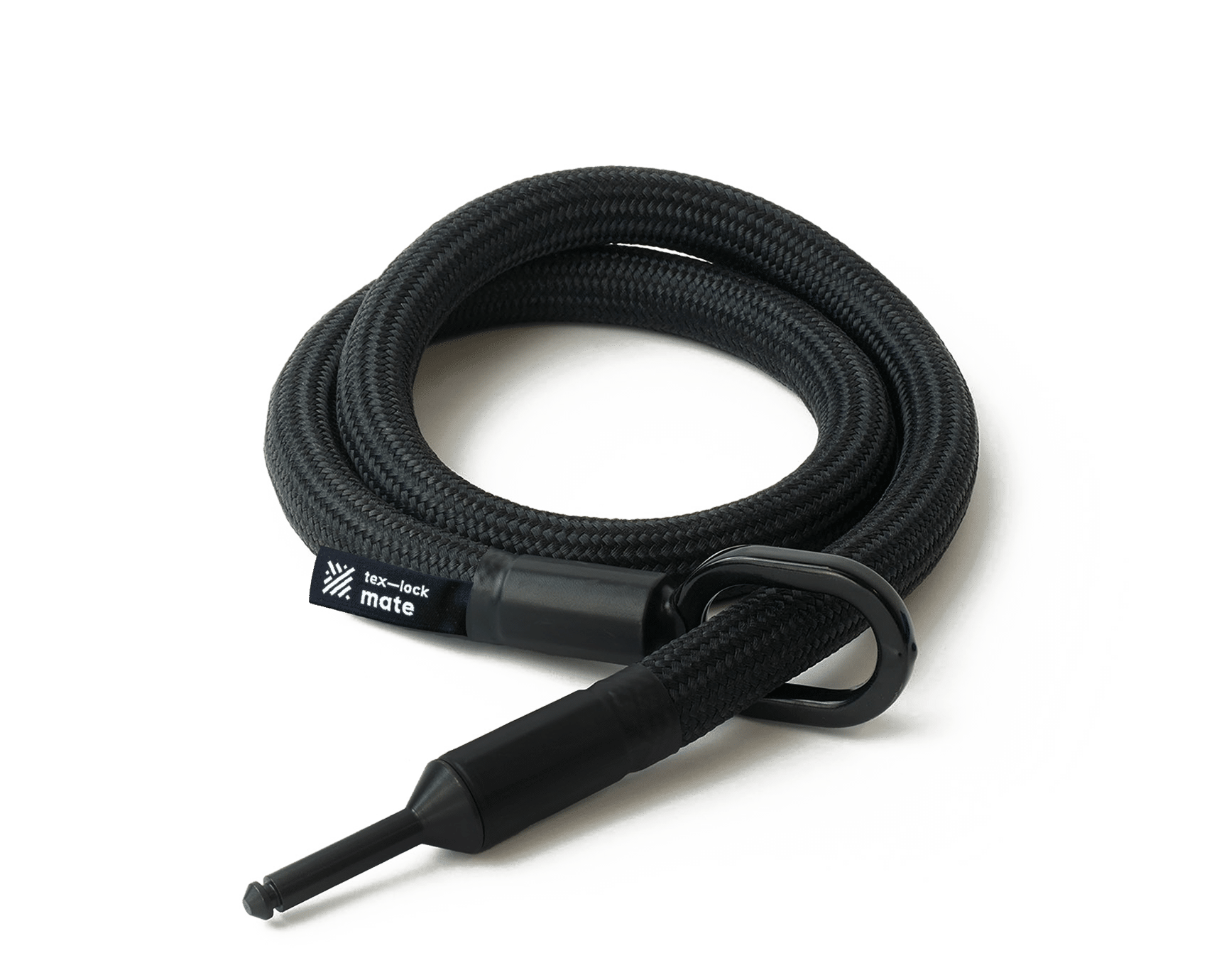 texlock mate in onyx black, ineinander gewickelt mit Schließbolzen durch Metallöse