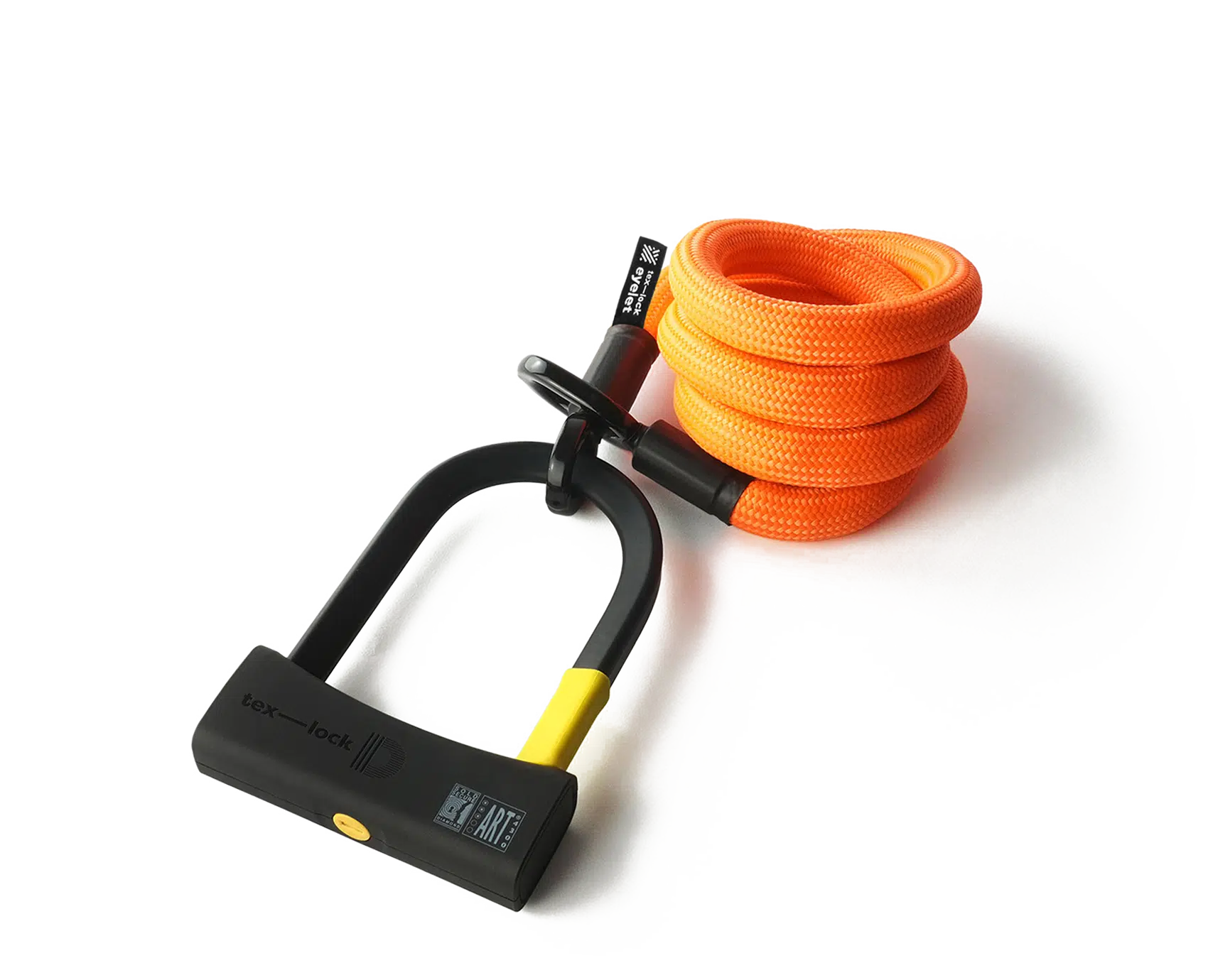 D-lock U-slot met textielkabel in lengte 160 cm en kleur acid orange